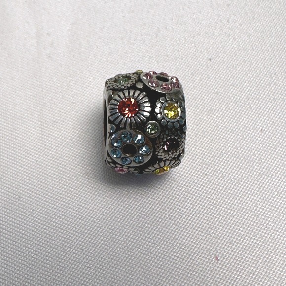 Brighton Silver Charm Bead Colorful Rhinestone Flower European Style Spacer Bead - Picture 2 of 6